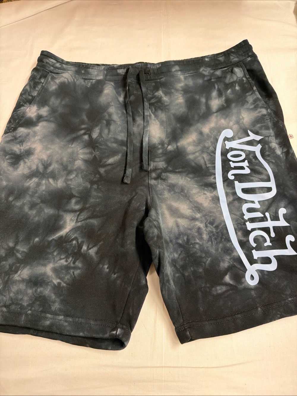 Von Dutch Black Tie-Dye Shorts with White Logo